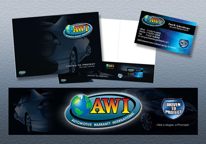 Pocket folder, business card design, AWI Insurance