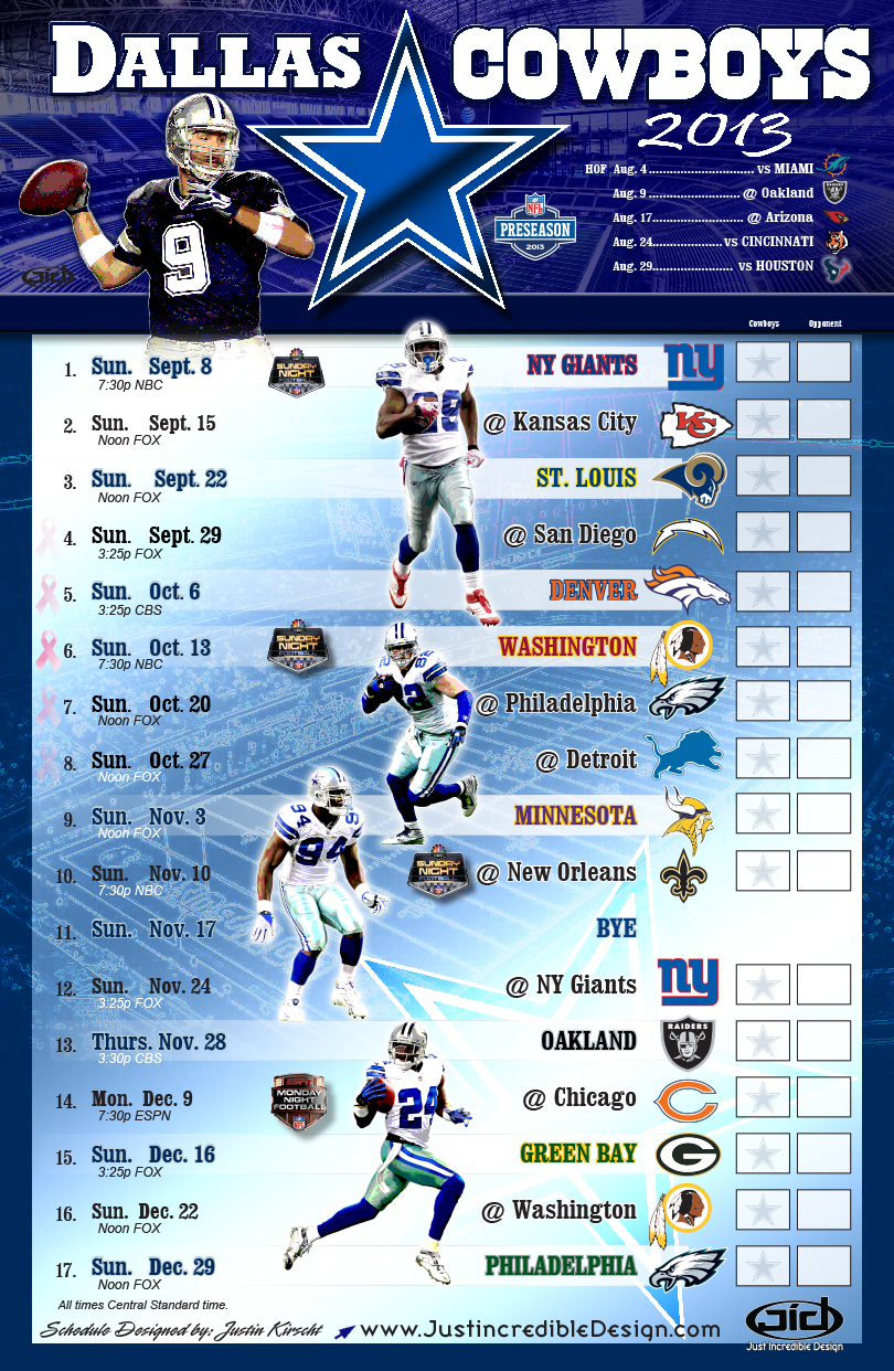 2013 Cowboys Schedule